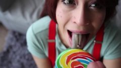 Neighbors Daughter Is Obsessed With Blowing Cock, Eats Spunk Off Her Lollipop